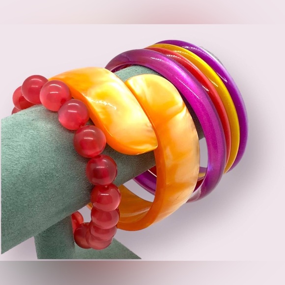 Retro Moon Glow Bracelets Colourful Plastic Jewelry Lot - Picture 2 of 10